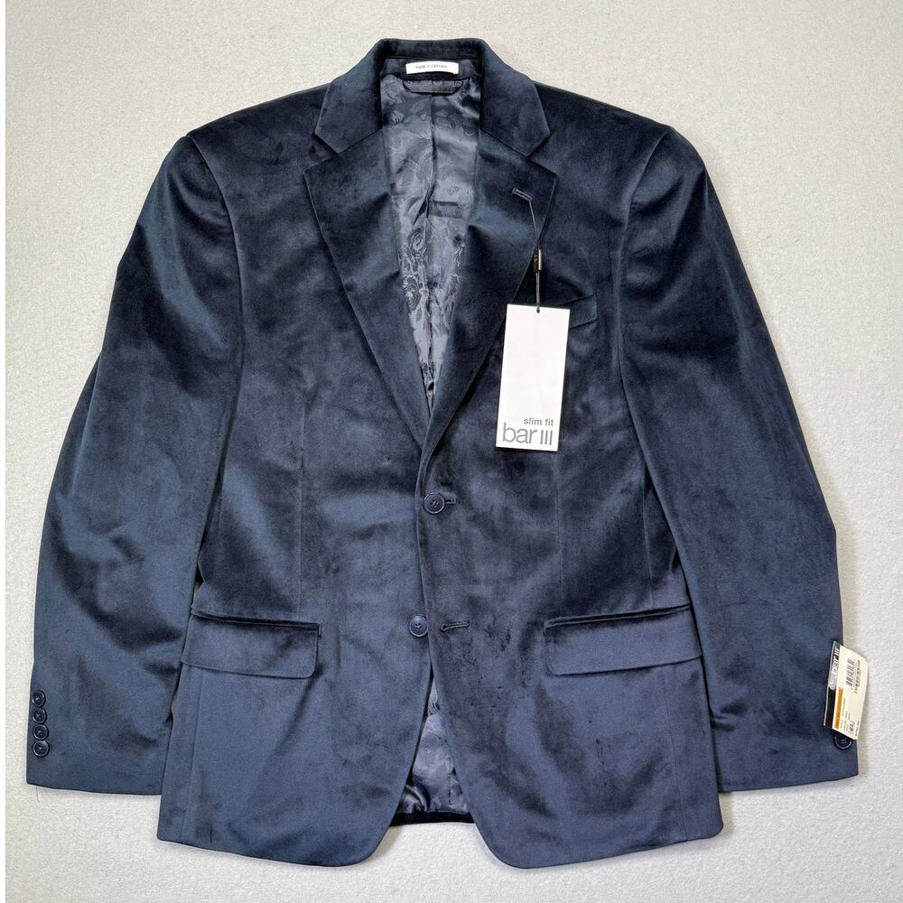 Bar III Men's Slim-Fit Velvet Sport Coat Blue  36S $295 NWT